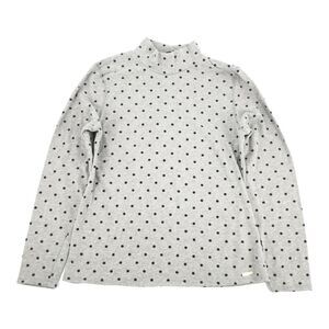 T By Tahari Polka Print Long Sleeve Mock Neck Top Large Light Gray Black L